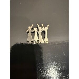 Vintage Modernist Dancing Women Brooch Abstract Silver Tone  Pin 1.5" Pat V